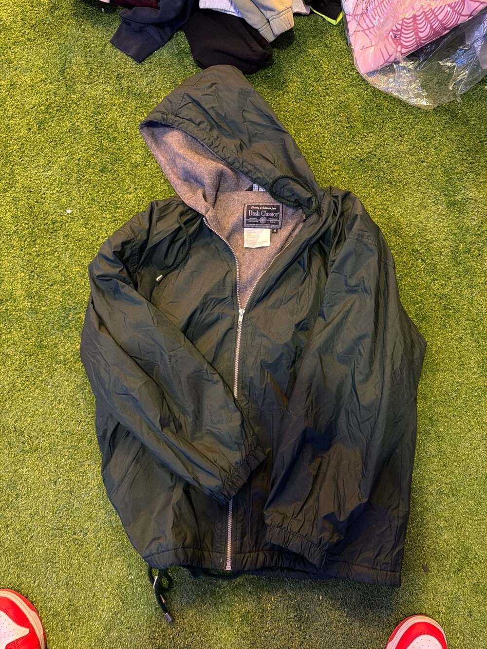 Vintage Dash Classics Dark Green Fleece Lined Nylon Hooded Jacket Size Medium